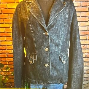 🧥👖American Dream Fitted Denim Blazer Jacket - Dark Wash - Sz Large NWOT